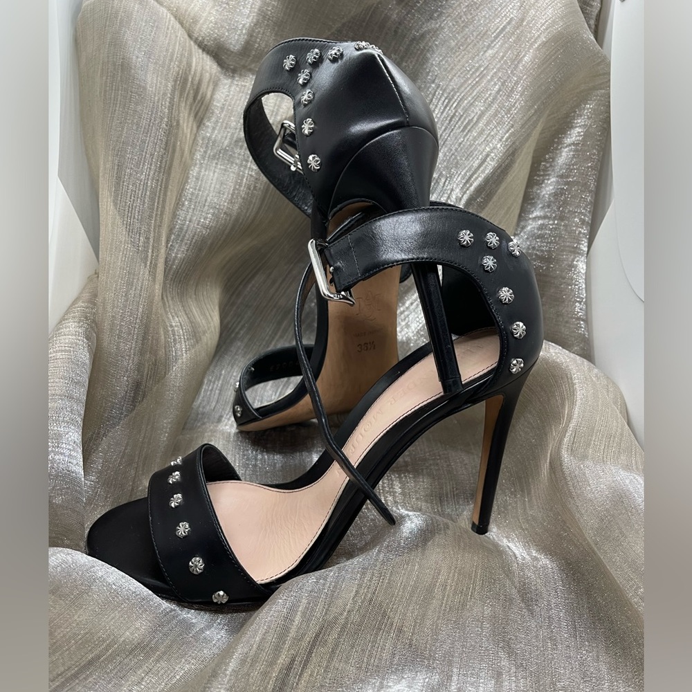 Alexander McQueen Double-Strap Sandals, Black/Silver, Size 6.5
